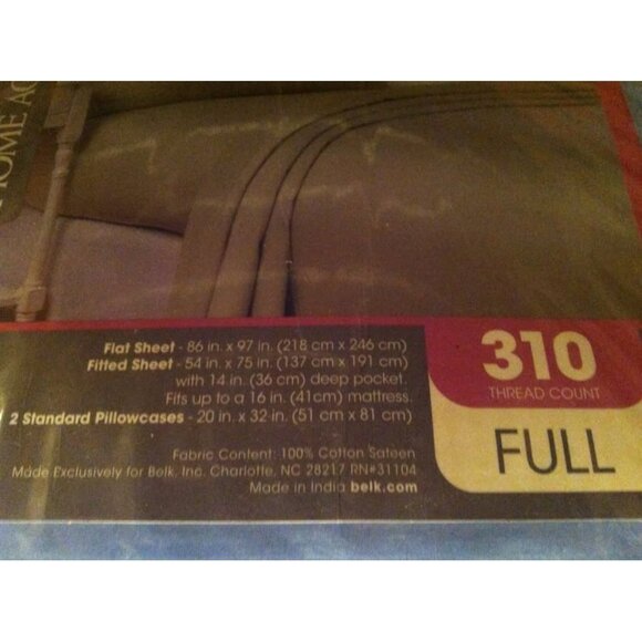 HOME ACCENTS NEW BLUE 100%COTTON SATEEN FULL SHEET SET - Picture 8 of 10